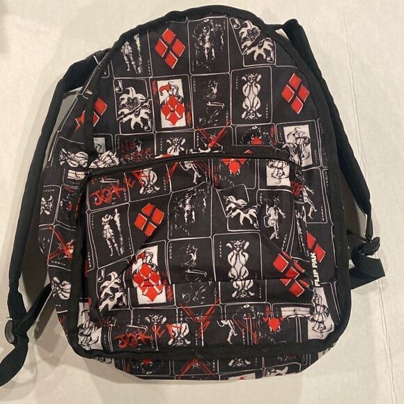 Harley Quinn Joker Flip Pak Reversible Backpack Black Red White Spencer Gifts - Picture 7 of 16